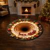 Unique Seasonal Gift Rugs Christmas Round Area Rug, 3D Visual Trap Floor Mat with Santa Elk Print, Soft Crystal Velvet Carpets Non-Slip Stain