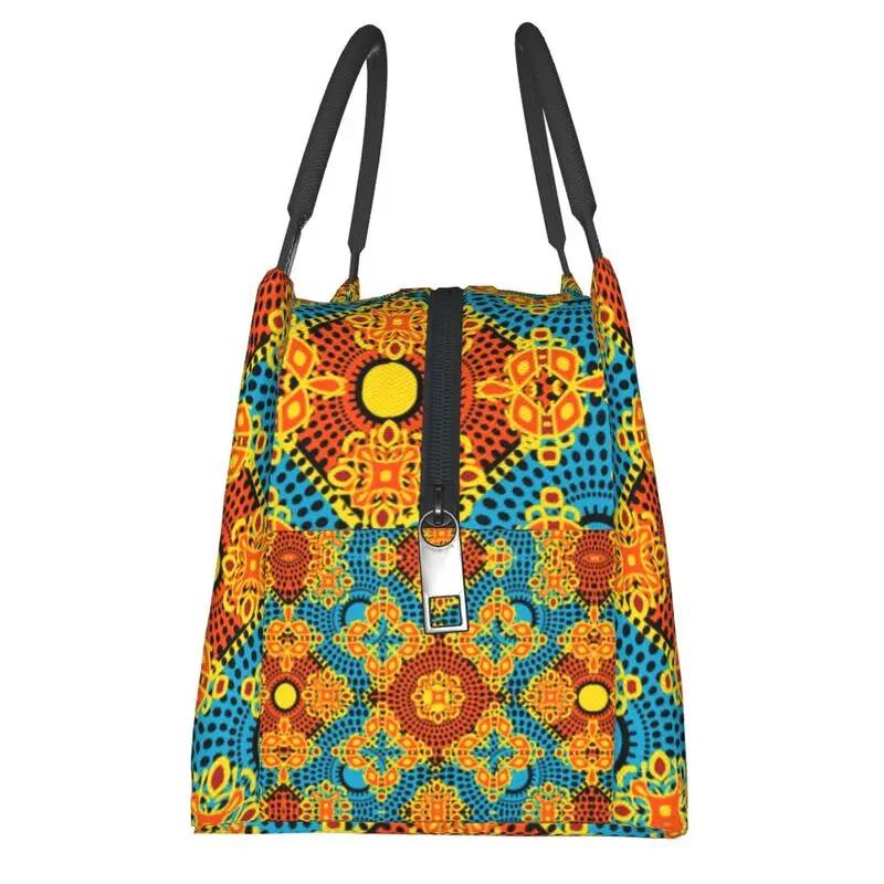 Bolsas de Almuerzo Personalizadas Coloridas con Estampado de Flores Africanas Ankara para Hombres Mujeres Calentador Térmico Aislado Fiambreras para Trabajo Pinic o Viajes