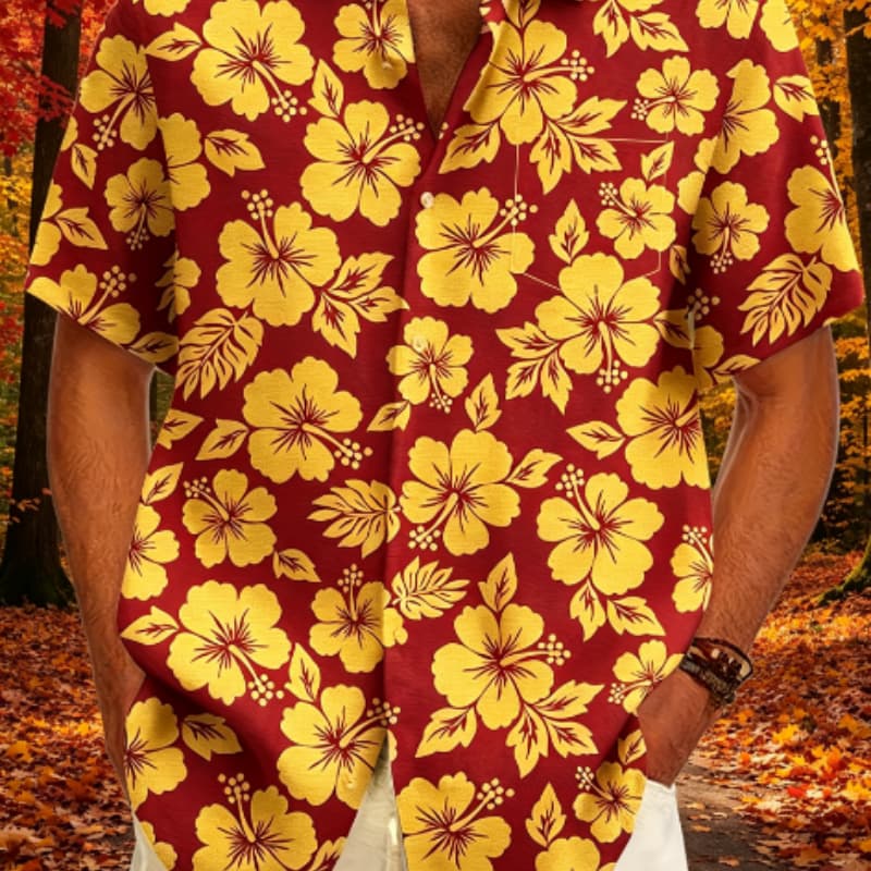 

Men s Tropical Hawaiian Shirt Loose Fit Breathable Beach Casual Wear M