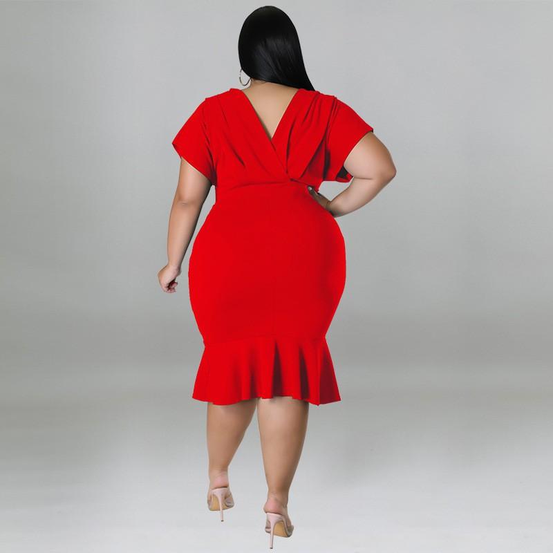 MY981 Plus Size Womens Dress V-Neck Sleeveless Bodycon Midi In Solid Color Knit Milk Silk Fabric Casual Party Wear