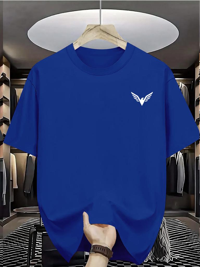 Unisex Summer Cotton Short Sleeve T Shirt Small Black Eagle Wing Chest Logo Print Crew Neck Minimalist Basic Casual Male Tee