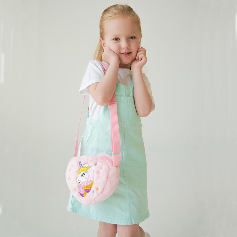 Kids' Unicorn Plush Crossbody Bag - Cute Heart Design for Girls