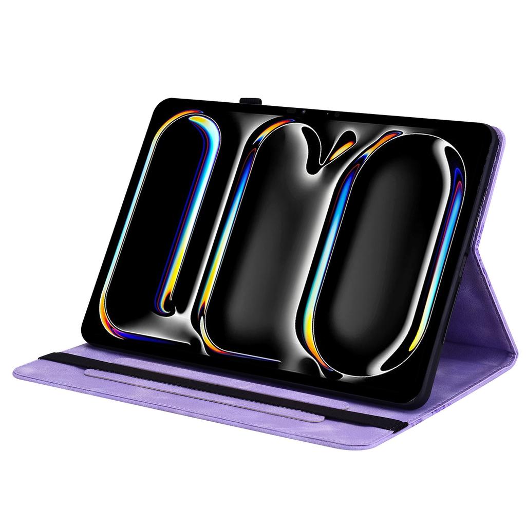 For iPad Pro 11 (2025)/11 (2024) Leather Case Heart Imprint Foldable Stand Card Slot Stylus Holder Tablet Cover