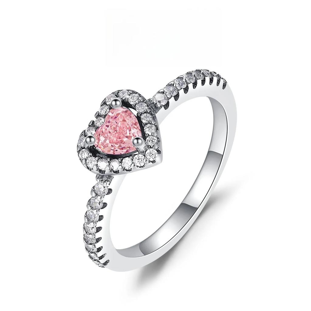 Elevated Red Heart Ring copper Band of Pink Hearts Black Zircon Bow New Ring Do It Yourself Women Fine Jewellery Christmas Gifts