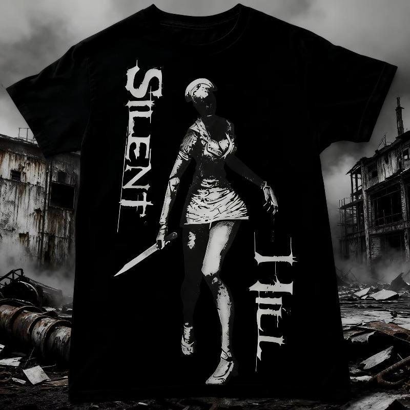 Gorący amerykański T-shirt z krótkim rękawem z lat 2000. dla mężczyzn Y2k Top Nadruk Horrorowy Damska Codzienna Streetwear Emo Dziewczyna Bawełniany T-shirt