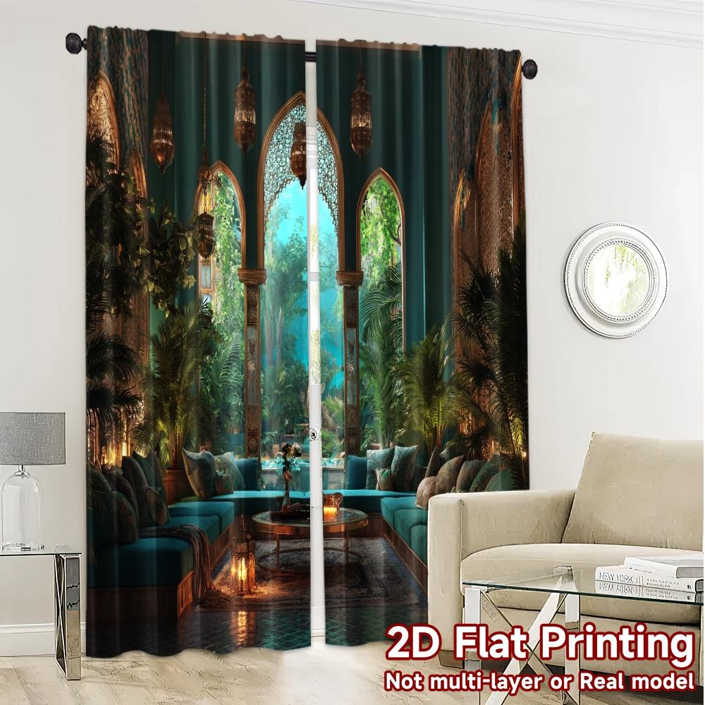 2pcs   2D FLAT PRINTING Curtains (Without Rod) Mystic Lounge Chic Curtains Digital Printed Semi-Sheer Curtains Gifts for Bedroom