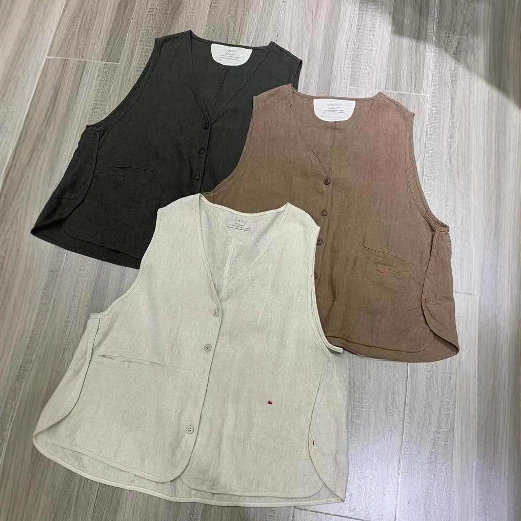 Einfarbige Leinen V-Ausschnitt Weste Retro Literarisch Allround Lässig Ärmellos Weste Top Damen