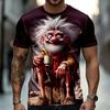 Fun Cartoon White-haired Old Man Wine Tasting 3D Full Print Men's Crew Neck Short-sleeved T-shirt, Personalized Creative Trendy Top
