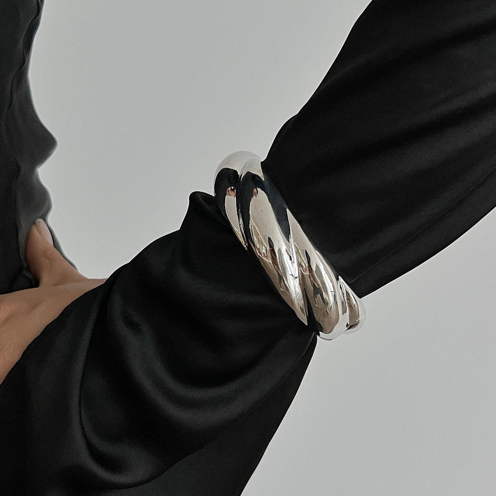 Jewelry, Simple Threaded Mirror Metal Wind Bracelet, Simple Heavy Industry Smooth Corrugated Stacked Jewelry