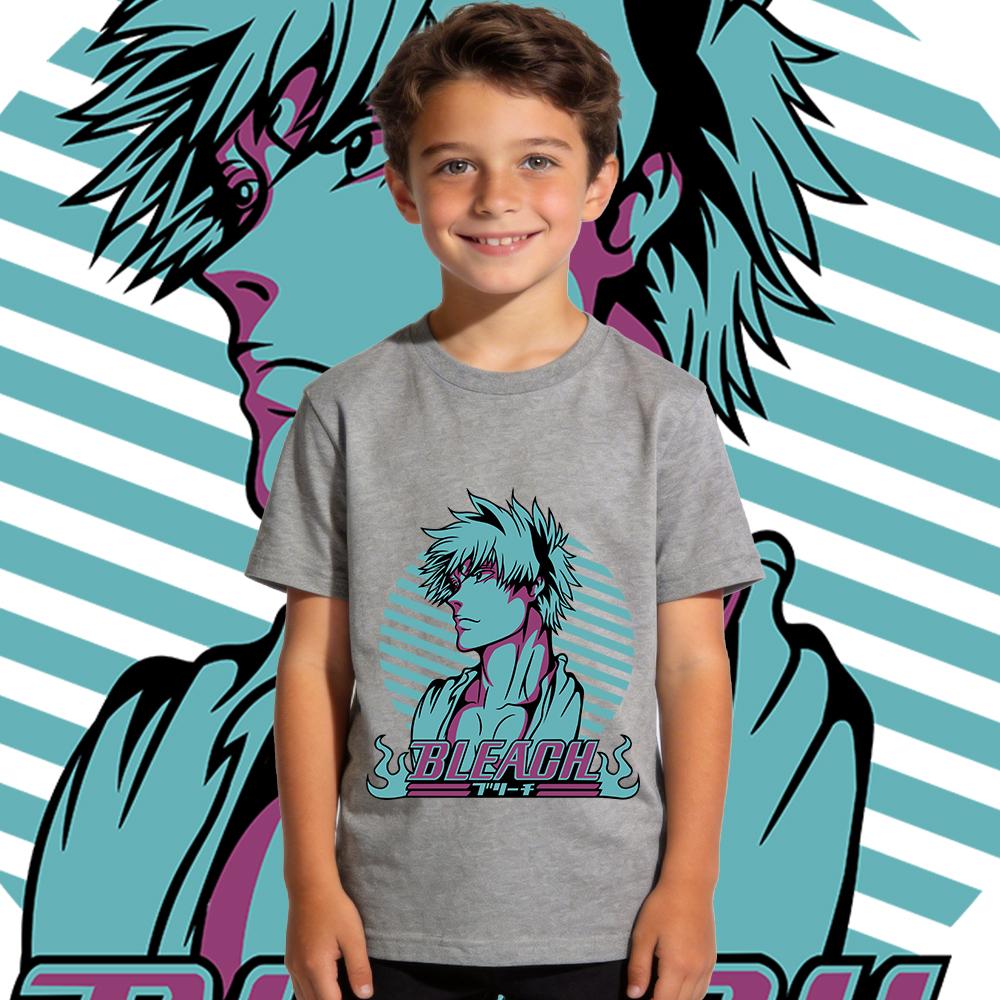 Boys Girls Cotton T Shirt Bleach Ichigo Anime Print Casual Summer Short Sleeve Top Kids Clothing Children