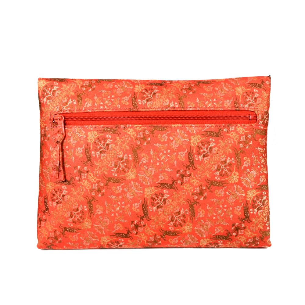Okadaen Sukiya Bag, a Japanese-style Tea Ceremony Bag for Women, Made of Pure Silk with a Goat and Flower Design, and a Zippered Back.