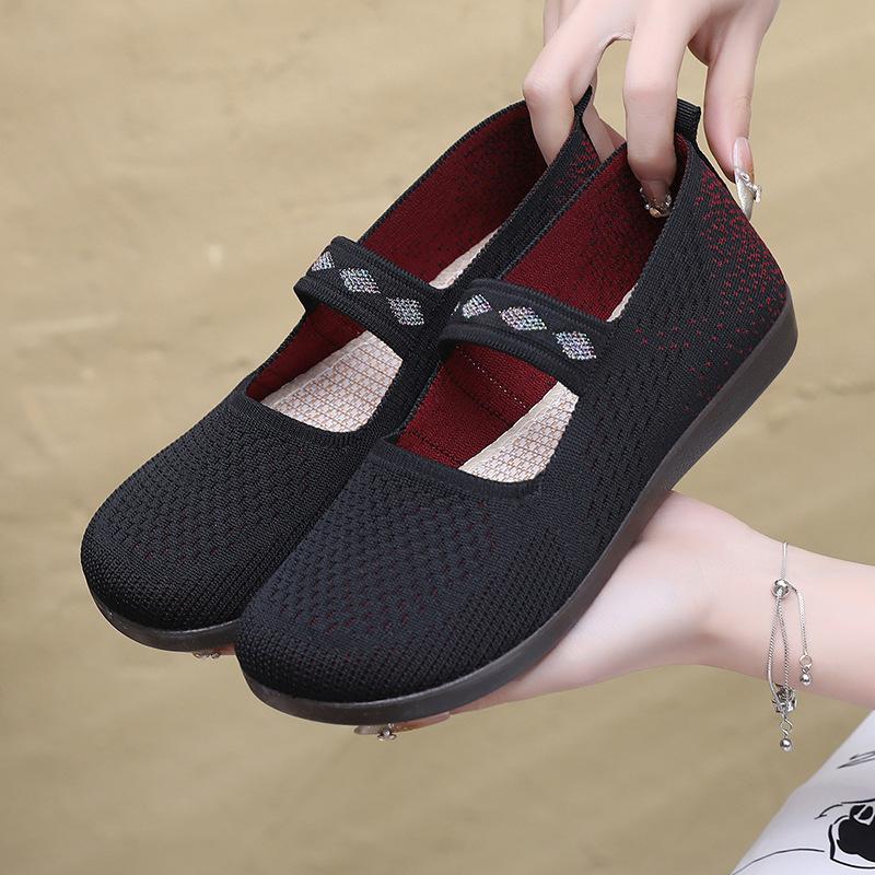 

Туфли из ткани для женщин среднего и пожилого возраста с мягкой подошвой, дышащие, для пожилых женщин, тканевые туфли для мамы, бабушки, с резинкой, нескользящие 41 чёрный