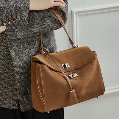 Light Luxury Imported Soft Suede Tote Bag Lazy Wind Large Capacity Matte Cowhide Lock Women'S Messenger Shoulder Bag