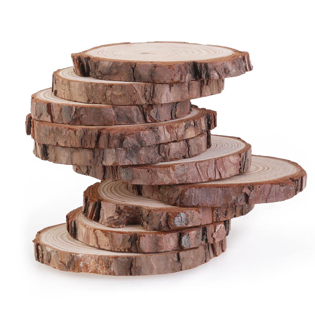 100Pcs Natural Wood Slices 0.5cm Thick Round Log Discs with Bark DIY Craft Materials for Wedding Table Numbers Centerpieces