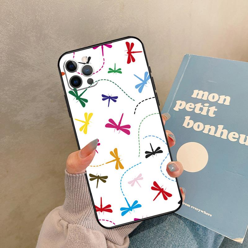 Floral Colorful Dragonfly Case For iPhone 17 Air 14 16 15 11 12 13 Pro Max 12 mini XR 15 16 Plus 16e Back Cover Shell