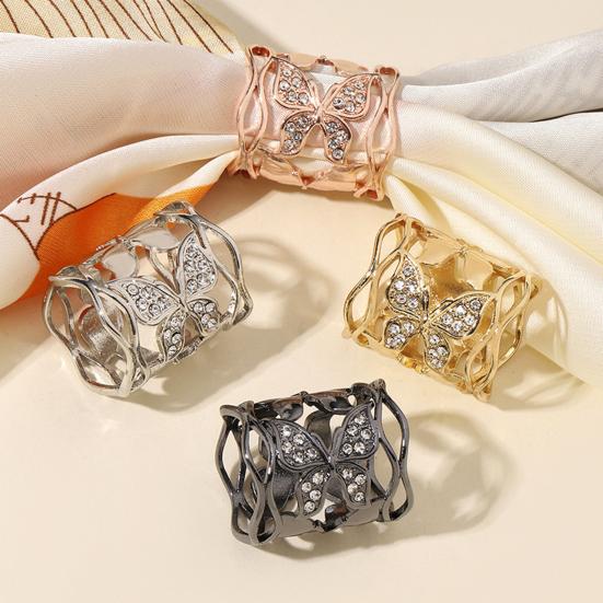 Butterfly Scarf Ring Hollow-out Ring, Rhinestone Holder, Elegant Design Clip Slide for Women Shirts Neckerchiefs Shawls Silk Scarves Stylish