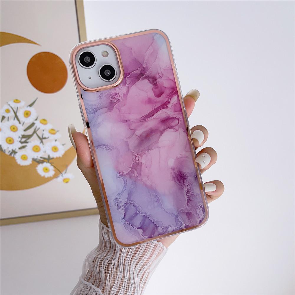 Applicable To IPhone16 Electroplated Marble Pattern Mobile Phone Case Apple 15/14promax Ink Color 13pro Cross-border