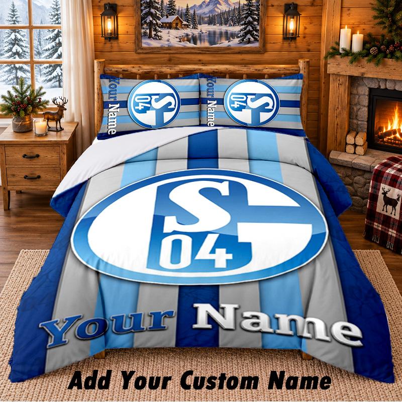 Schalke 04 FC Pattern Bedding 3Pcs Set Custom Name, Bed Sheet And Pillowcases For Home Bedroom