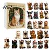 Holiday Countdown Gift Box 24 Day Cat Advent Calendar with Acrylic Christmas Ornaments, 2D Flat Animal Themed Ornaments Hanging Decorations, Xmas Tree