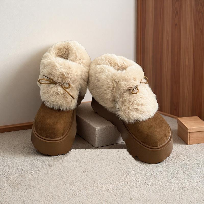 Winter Chunky Thick Sole Women Fur Snow Boots Concise Height Increase Shoes Ladies Outdoor Keep Warm Cotton Short Booties