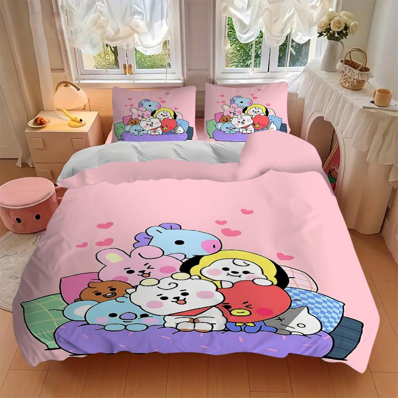 3pcs Kpop boy Character Bedding Set-Cute Cartoon Home Decor for Bedroom, Living Room, Hotel, Festival Gift, Travel Use, Daily Essentials1202