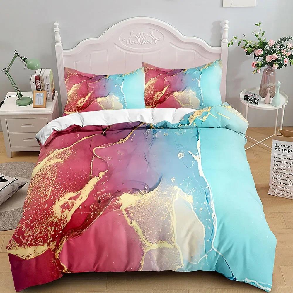 Marble Bedding Set King_Queen Size,Grey Gold Marble Duvet Cover Men Adults Modern Abstract Art Tie Dye Gothic Soft Quilt Cover