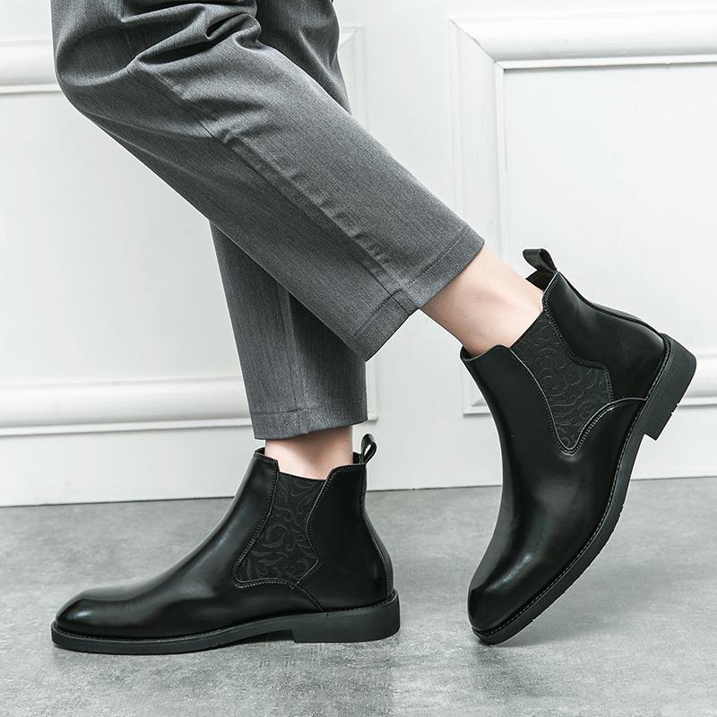Winter Fashionable New Men's Black Brown Slip On Chelsea Ankle Boots Male High Tops Flats Everyday All Match Shoes