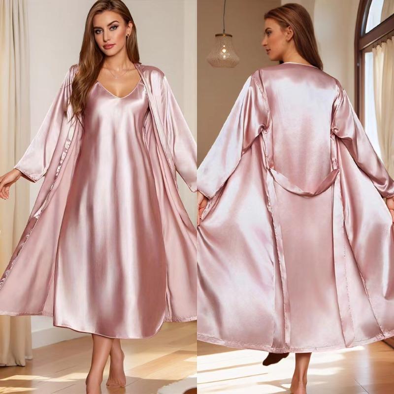Cozy Women Pajamas Ladies Nightgowns 2pcs Satin Robes Nightdress