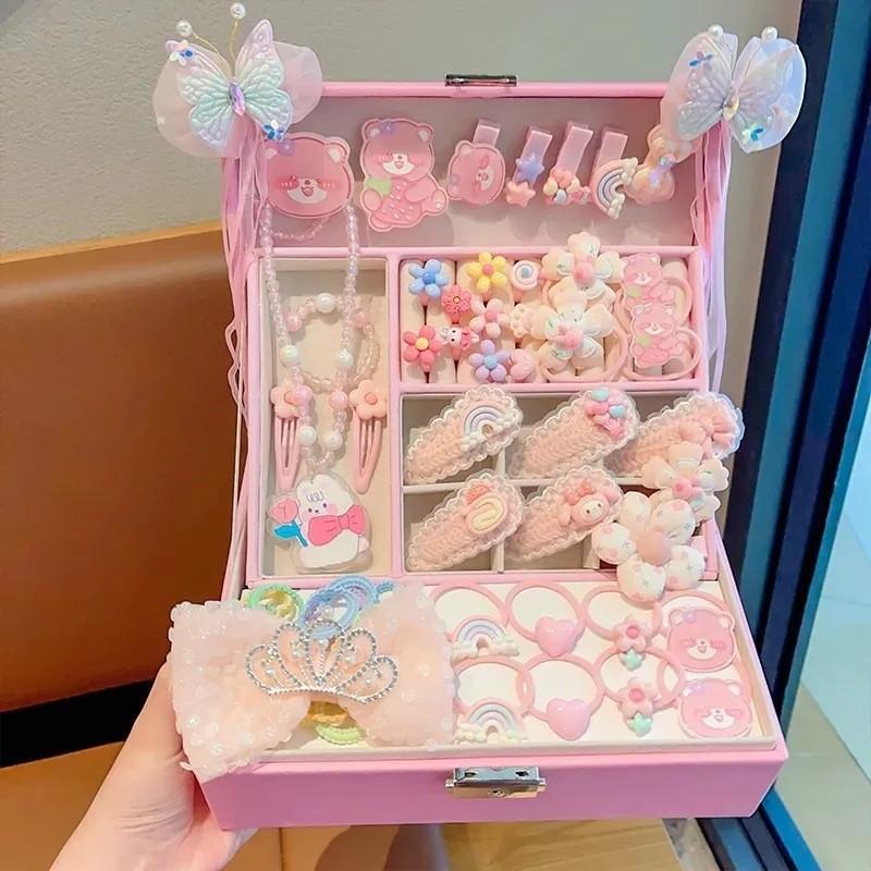 Kids Hair Accessories Set Gift Box Girls Birthday Party Princess Style Hairpins Rubber Bands Headbands