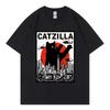 Catzilla Lustige Katze Angriff Grafik T-Shirts Harajuku Japanisch Unisex Kurzarm T-Shirts Unisex Unisex Freizeitmode Lockeres T-Shirt