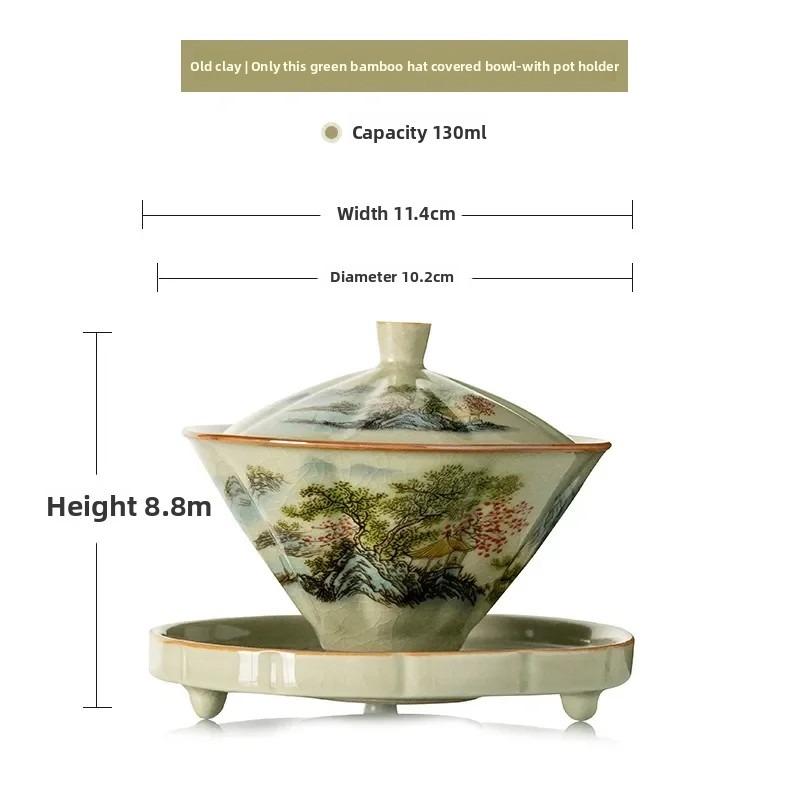 Jingdezhen-Ceramic Tea Cup with Bamboo Hat, Traditional Handmade Tea Ware, Single Bowl, Kung Fu Tea with Lid, Sancai Gaiwan