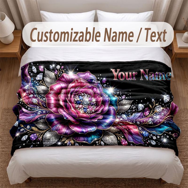 Floral Garden Theme Soft Blanket Personalized Custom Name Text Print Warm Blanket Home Sofa Bedroom Decor