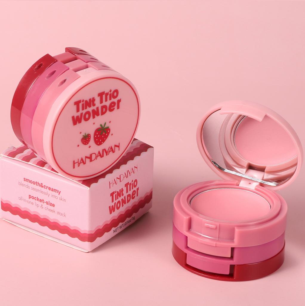 Three-color Blush All-in-one Palette Sexy Brightening Matte Lip Mud Lipstick Waterproof Blush Cream Rouge Palette Makeup