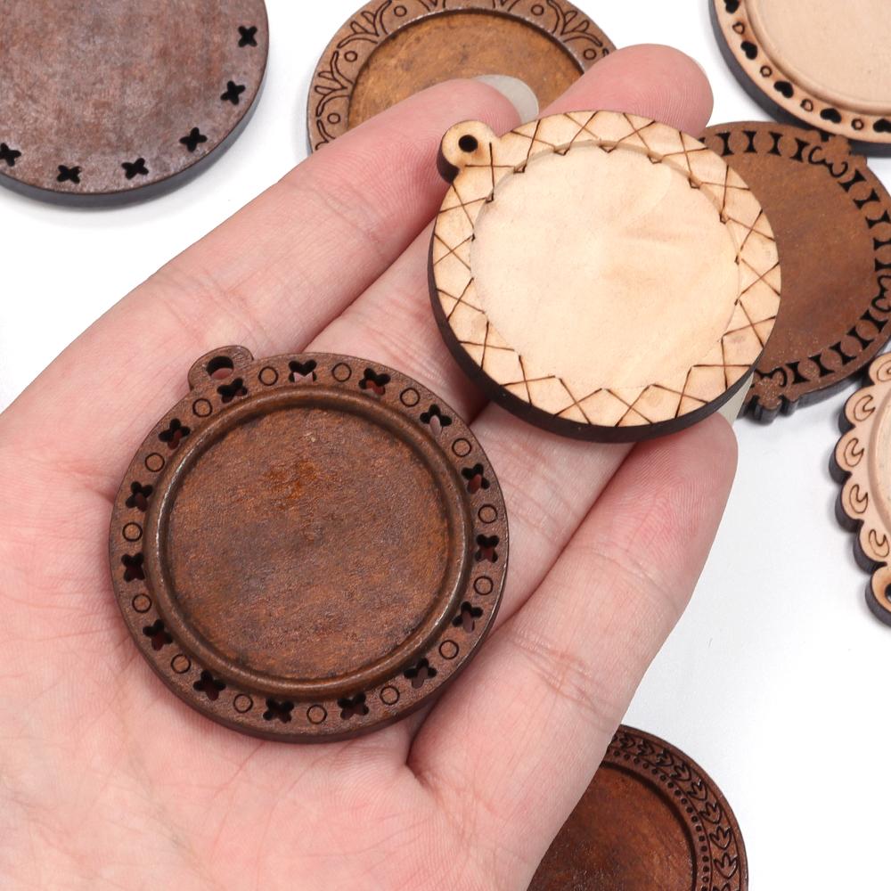 5pcs/Lot Random Mixed Vintage Wooden Cabochon Base Settings Blank Wood Cabochon Pendant Trays Diy Jewelry for Necklace Makings