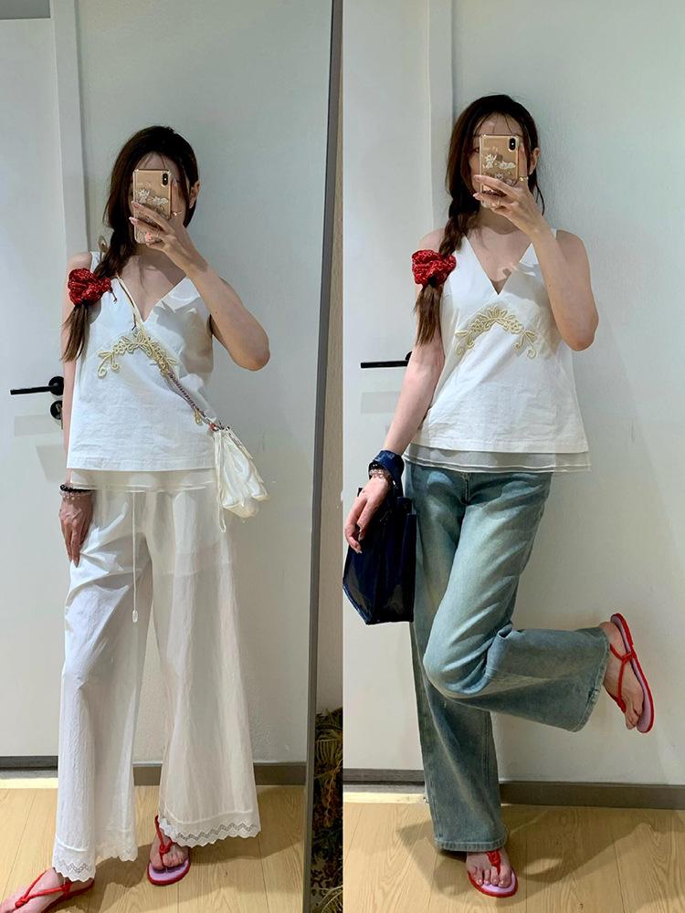 Beaded Organza Patchwork Sleeveless Top & Lace Midi Skirt - Spring/Summer Collection