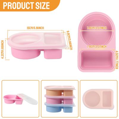 3Pcs Silicone Snack Container with Lids Reusable Food Grade Square Refrigerator Microwave Heated Bento Box Silicone Storage Box