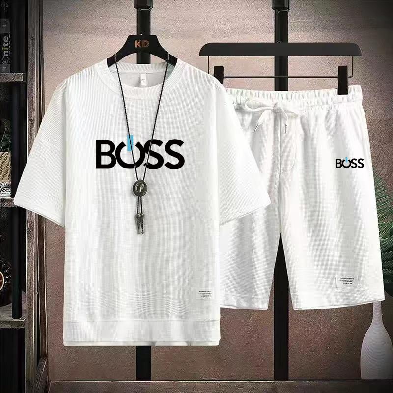 XH-6002-02 2025 Herren Sommer Neuer Stil Waffel Kurzarm Shorts Luxus Bedrucktes Set