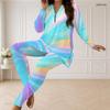 Women Plus Size Printed Two Piece Set Half Zip Long Sleeve Longline Top Fitted Pants