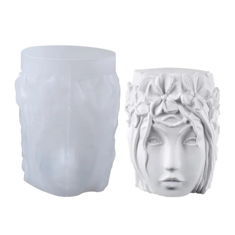 Home Decoration Crafts New Wreath Goddess Head Candle Silicone Mold DIY 3D Beauty Human Body Plaster Decoration Mold Candle Gift