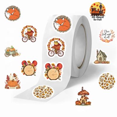 500 Afbeeldingen/rol Nieuwe Tape Herfstlandschap Handboek Materiaal Decoratieve Enveloppezegel Sticker Stippen