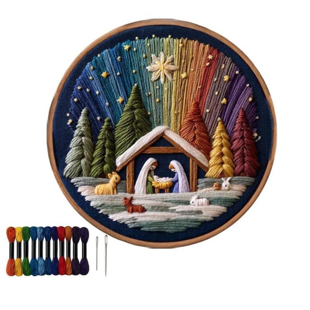 DIY Material Nativity Embroidery Set with EN Instructions, Thread Pre-printed Pattern on Cloth Christmas Embroidery Kit