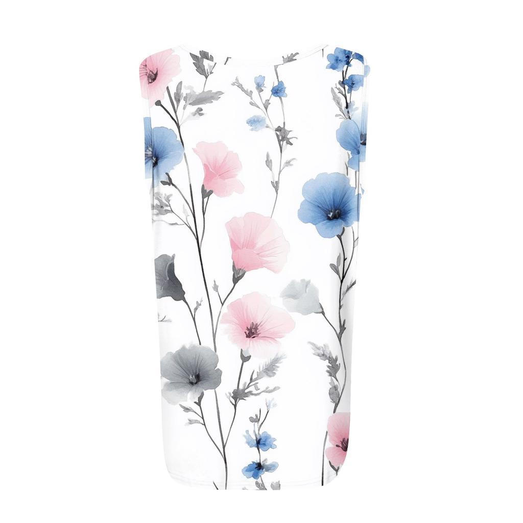 Women's Pleated Square Collar Sleeveless Vest Print T-shirt