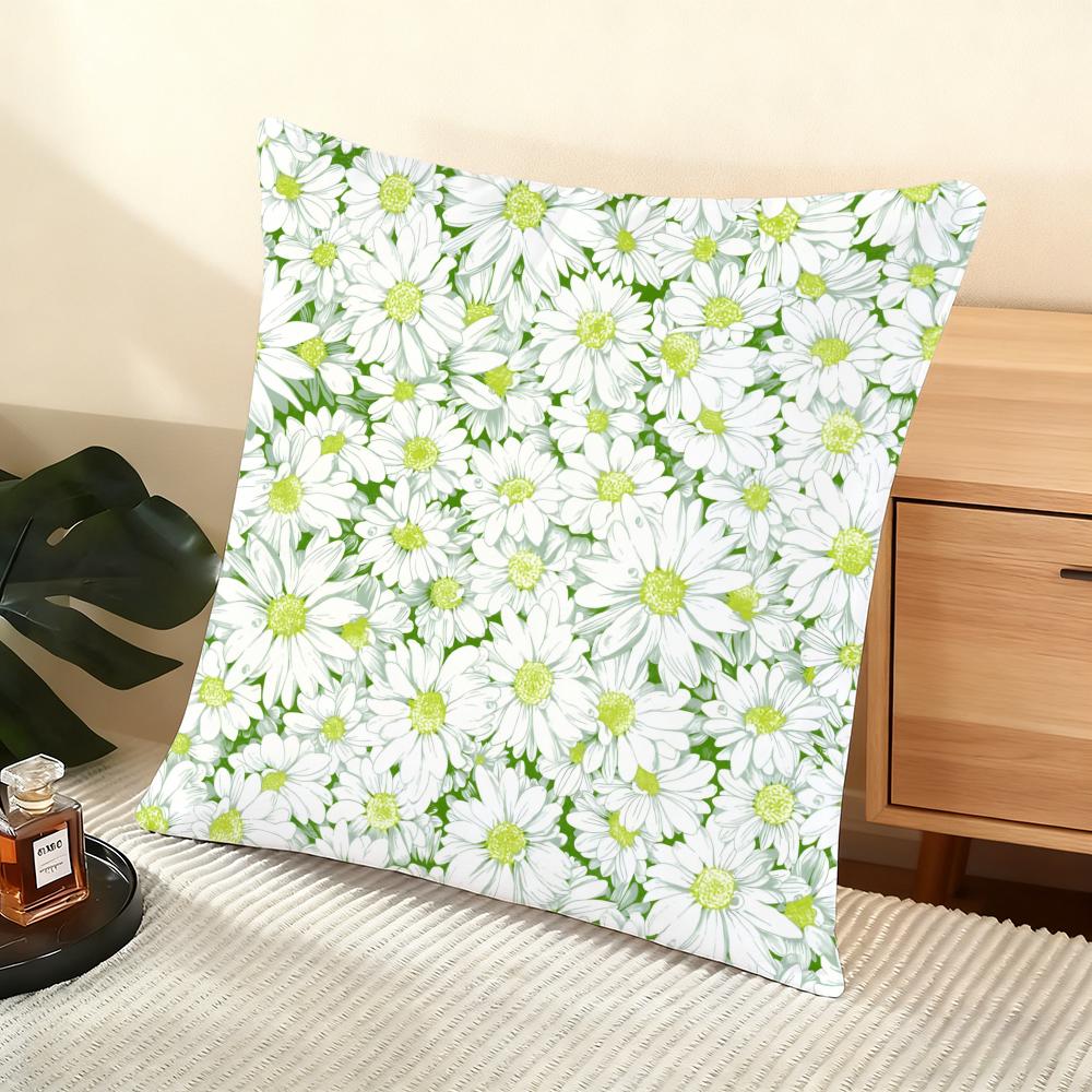 Daisy Pattern Cushion Cover Soft Short Plush Pillow Cover Smooth Cozy Texture Aesthetic Cushion Case Home Decor