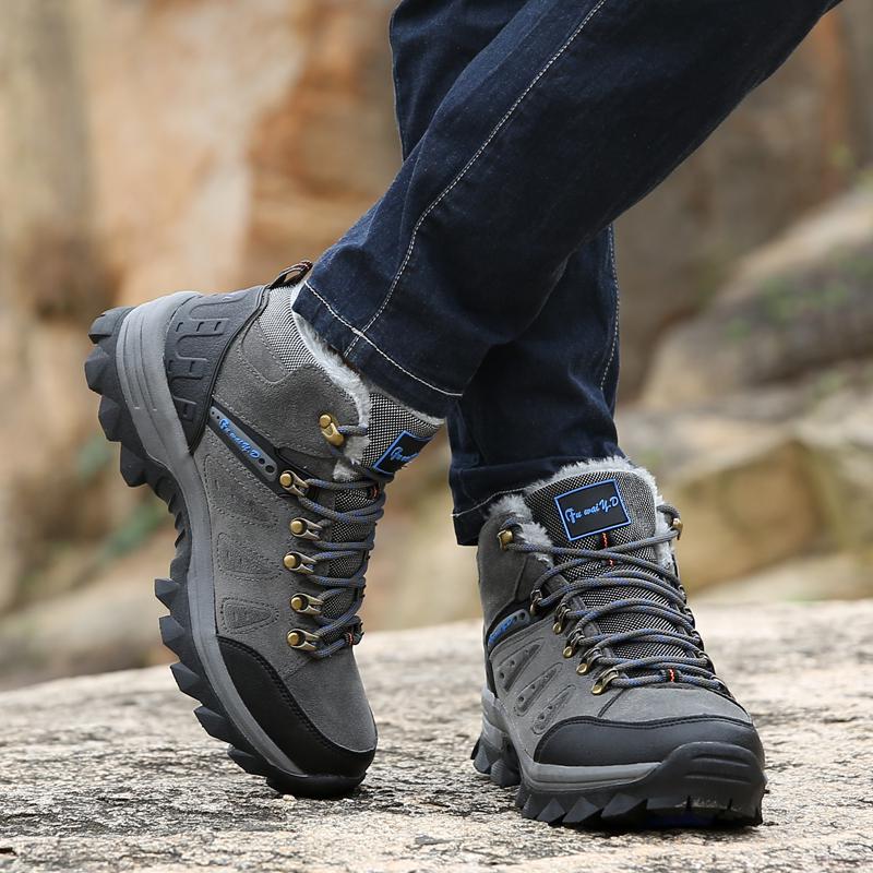 Winter Men Boots High-Top Wear-Resistant Hiking Boots Outdoor Large Size Plus Velvet Warm Boots Men Hiking Casual Sports Shoes