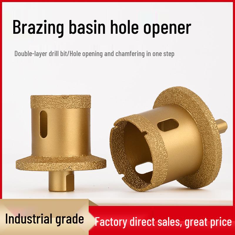 

Brazed Diamond Countertop Hole Saw for Ceramic Sink Drilling - Double Layer Stone Drill Triangular Shank Basin Drill φ40-60