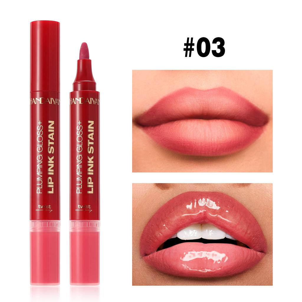 6-Farben Doppelkopf Flüssiger Lippenstift Stift Lipliner Leicht zu Färben Nicht-haftender Becher Mattes Lippenöl Zwei-in-Eins Lippenstift Stift Gesichts-Make-up