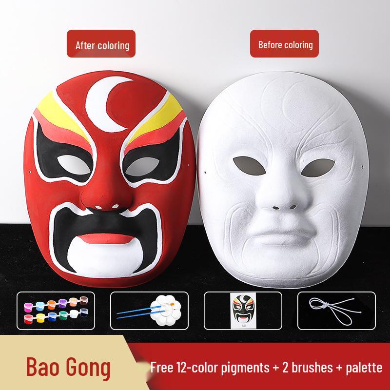 Embossed DIY Hand-Painted Peking Opera Face Mask with Flocking Surface and Rope for Graffiti Art