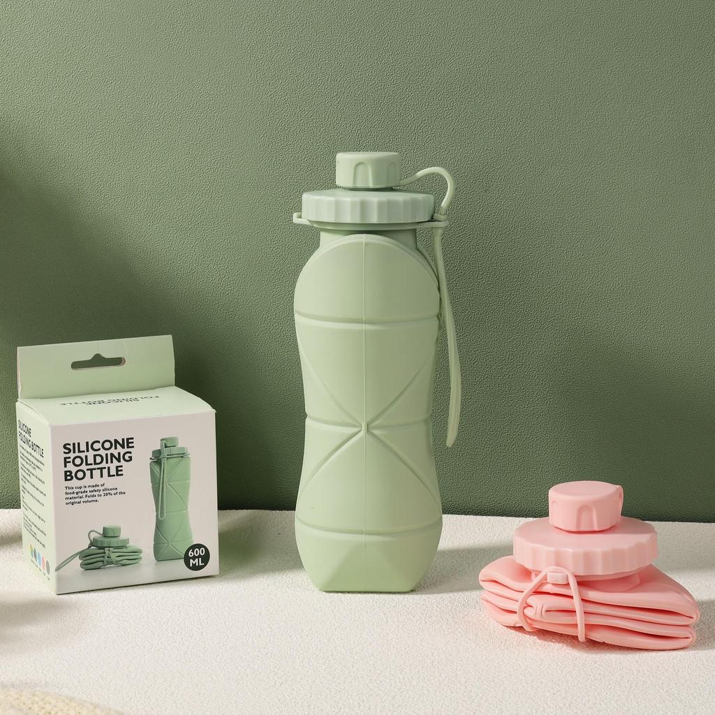 OLIKEI 600ml Foldable Silicone Water Bottle Portable Mini Sports Bottle BPA Free Outdoor Travel Retractable Water Cup High Temperature Resistant