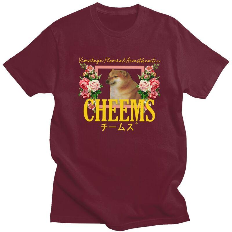 Custom Cheems Vintage Floral Aesthetic T Shirts Men Pure Cotton Tee Tops Funny Shiba Inu Meme Tshirt Tshirt Clothes