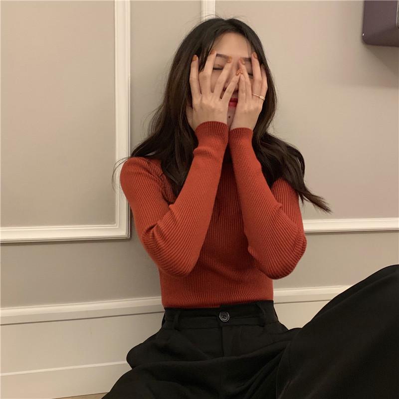 Women's Slim-Fit Knitted Turtleneck Sweater - Long-Sleeved, Solid Color, Warm for Autumn/Winter